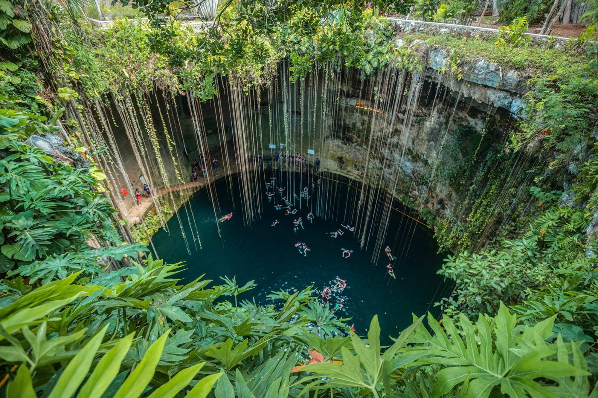 Cenote swim stop with turquoise water on the Chichen Itza, Valladolid and cenote tour from Cancun